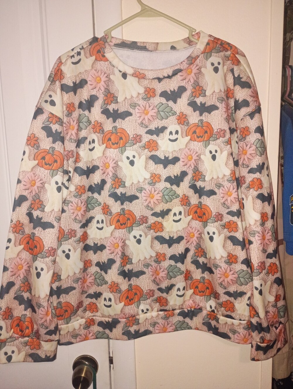 Halloween Ghost & Pumpkin Pullover Sweatshirt - Pink/Orange/Black
